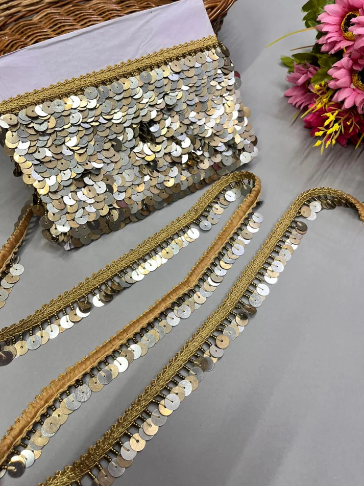 Metal Coin Hanging Lace Latkan Style - Gold Silver Mix